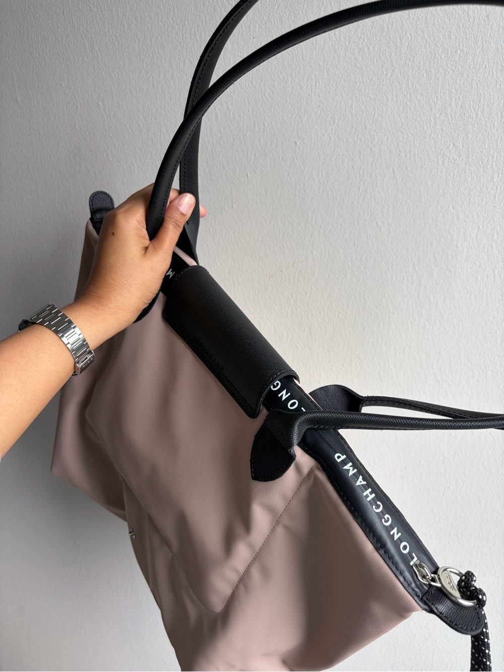 Longchamp Energy XXL Long Handle Dusty Rose Tote with Black Trim - Picture 10 of 14